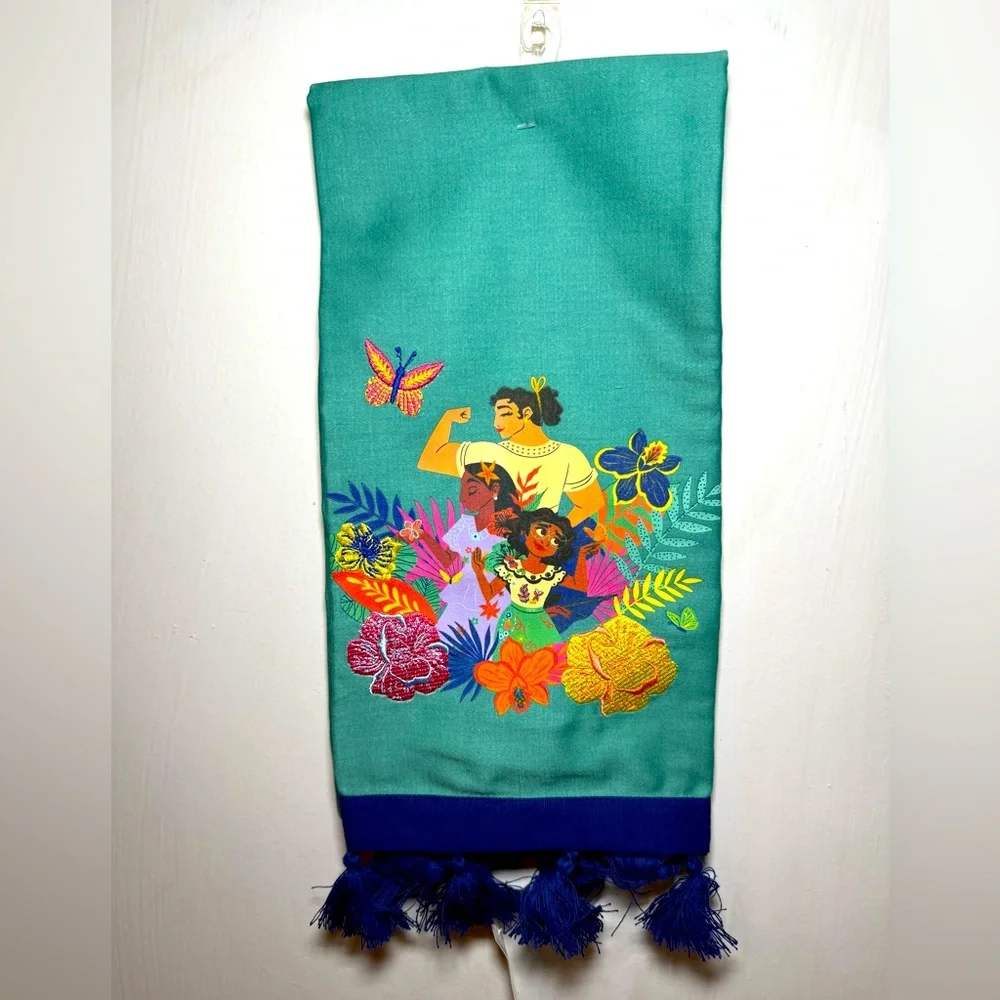 Disney Parks Encanto Kitchen Tea Towel Mirabel Luisa Isabela Tassels Floral NEW
